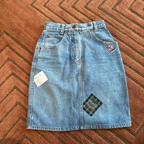 90s patchwork denim high rise denim skirt midi - United Colors of Benetton - Picture 7 of 8
